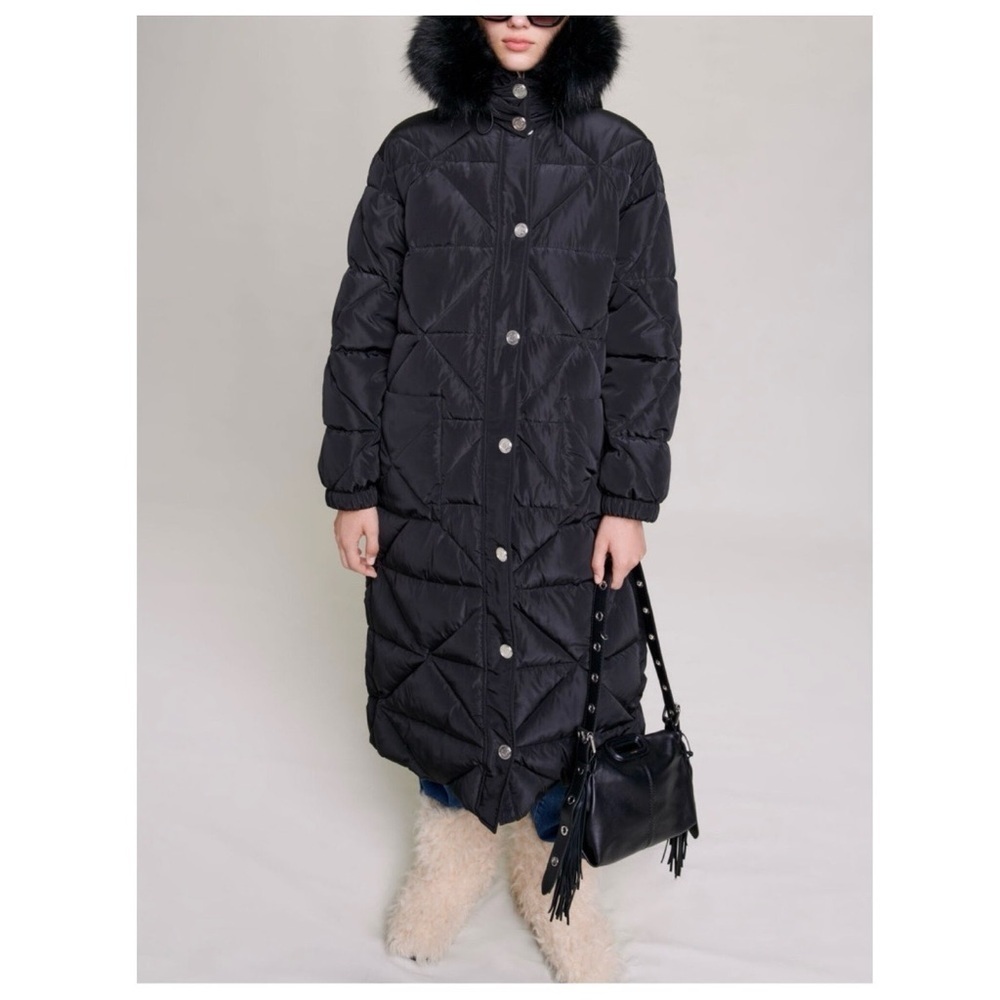 Maje Black Quilted Coat with Gold Accents size 2 NWOT